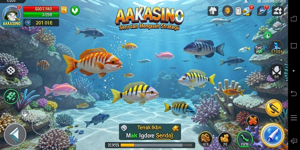 Tampilan gameplay seru dari AAKASINO dengan banyak ikan menarik.