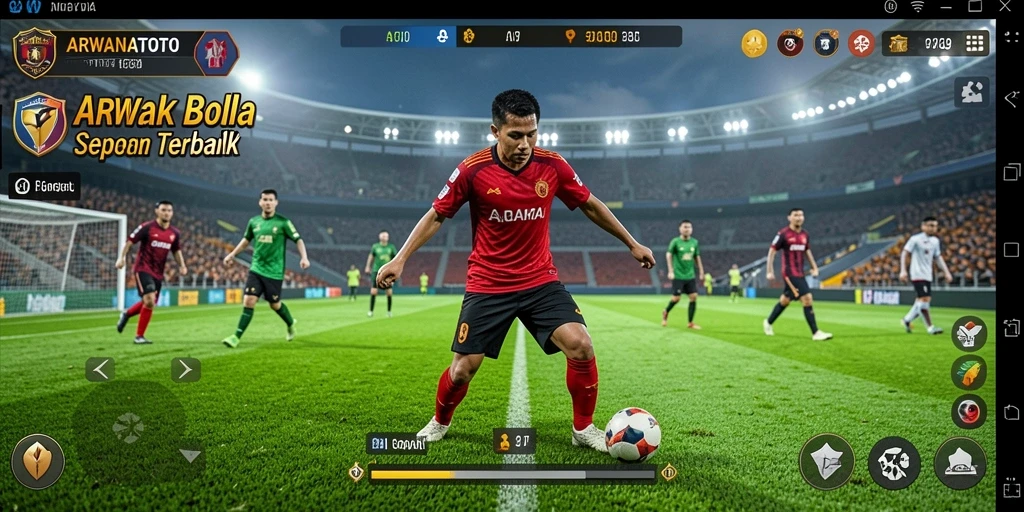 Tampilan gameplay seru dari ARWANATOTO dengan aksi sepak bola yang mendebarkan.