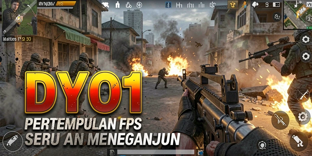 Tampilan gameplay DYO1 dengan aksi pertempuran FPS yang intens.
