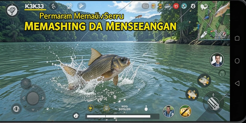 Gameplay K3K3 menampilkan pengalaman memancing yang seru dan interaktif.