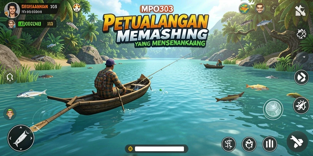Gameplay MPO303 yang menampilkan serunya aktivitas memancing di lautan.