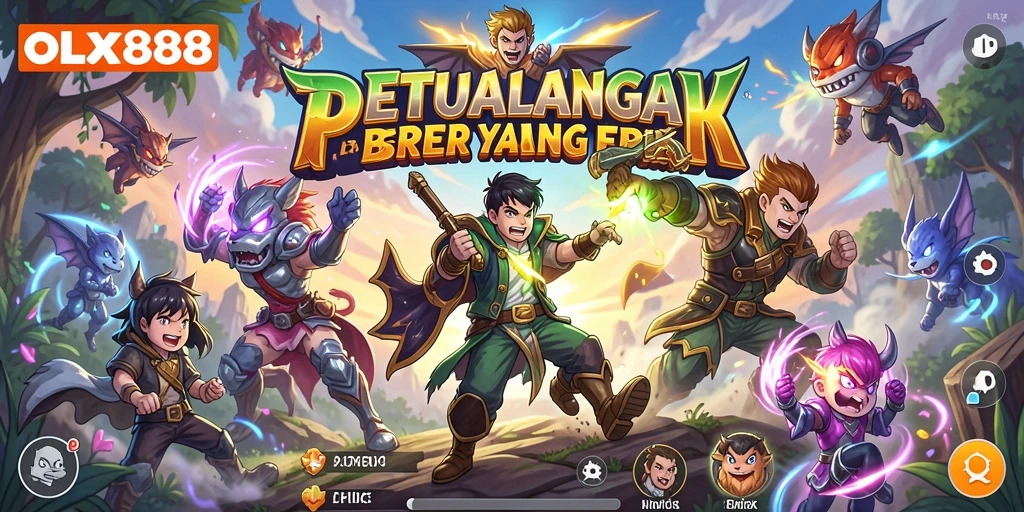 Screenshot OLX888 menunjukkan karakter dalam aksi seru dan penuh warna.