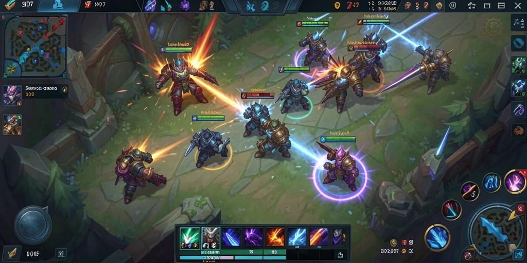 Tangkapan layar gameplay SD107 menunjukkan pertempuran seru di arena MOBA.