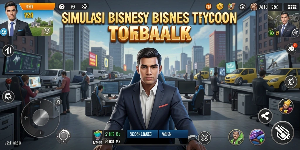 Screenshot gameplay V21 yang menampilkan aktivitas membangun kerajaan bisnis.